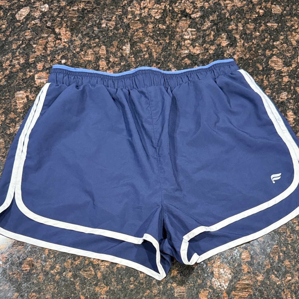 Fabletics Navy Blue Athletic Shorts with White Trim